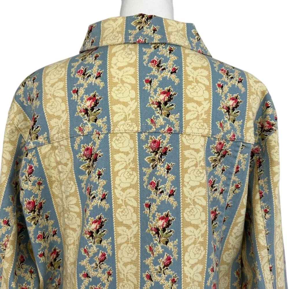 Denim & Co Vintage Striped Floral Denim Jean Jacket (M)